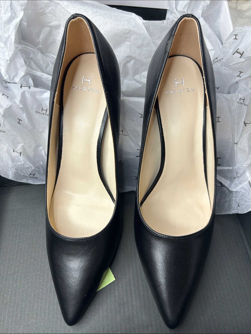 H by Halston Black Pointed-Toe Leather Pumps